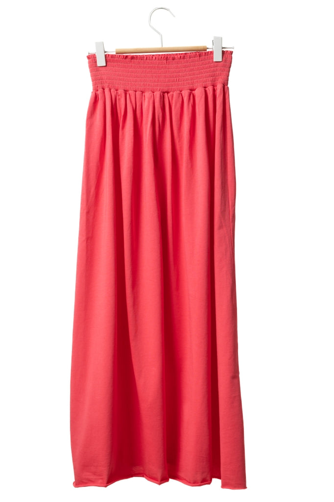 Jupe longue femme fluide smock à la taille jupon smocké jersey de coton bio GOTS éco-responsable robe bustier robe de plage rouge rose