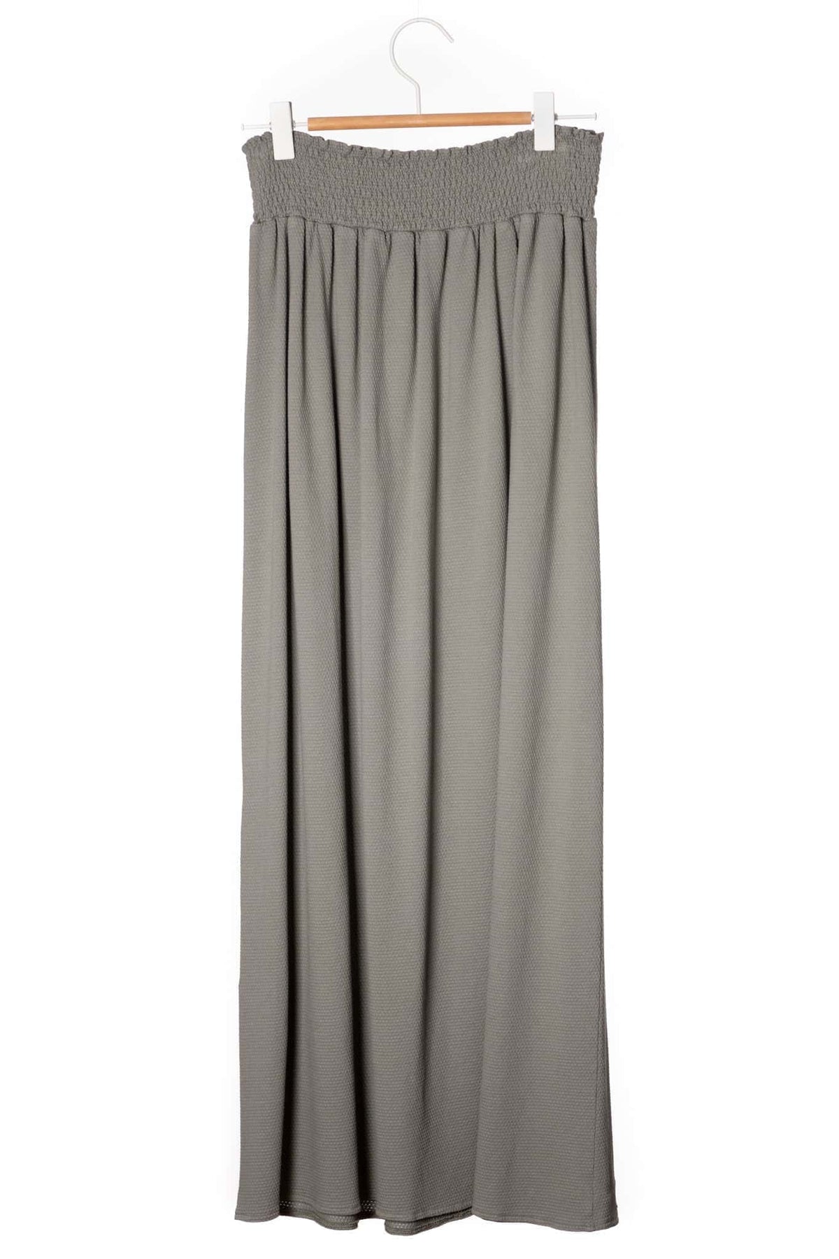 Jupe longue femme fluide smock à la taille jupon smocké jersey de coton bio GOTS éco-responsable robe bustier robe de plage gris kaki, gris, kaki, vert doux, gris vert 