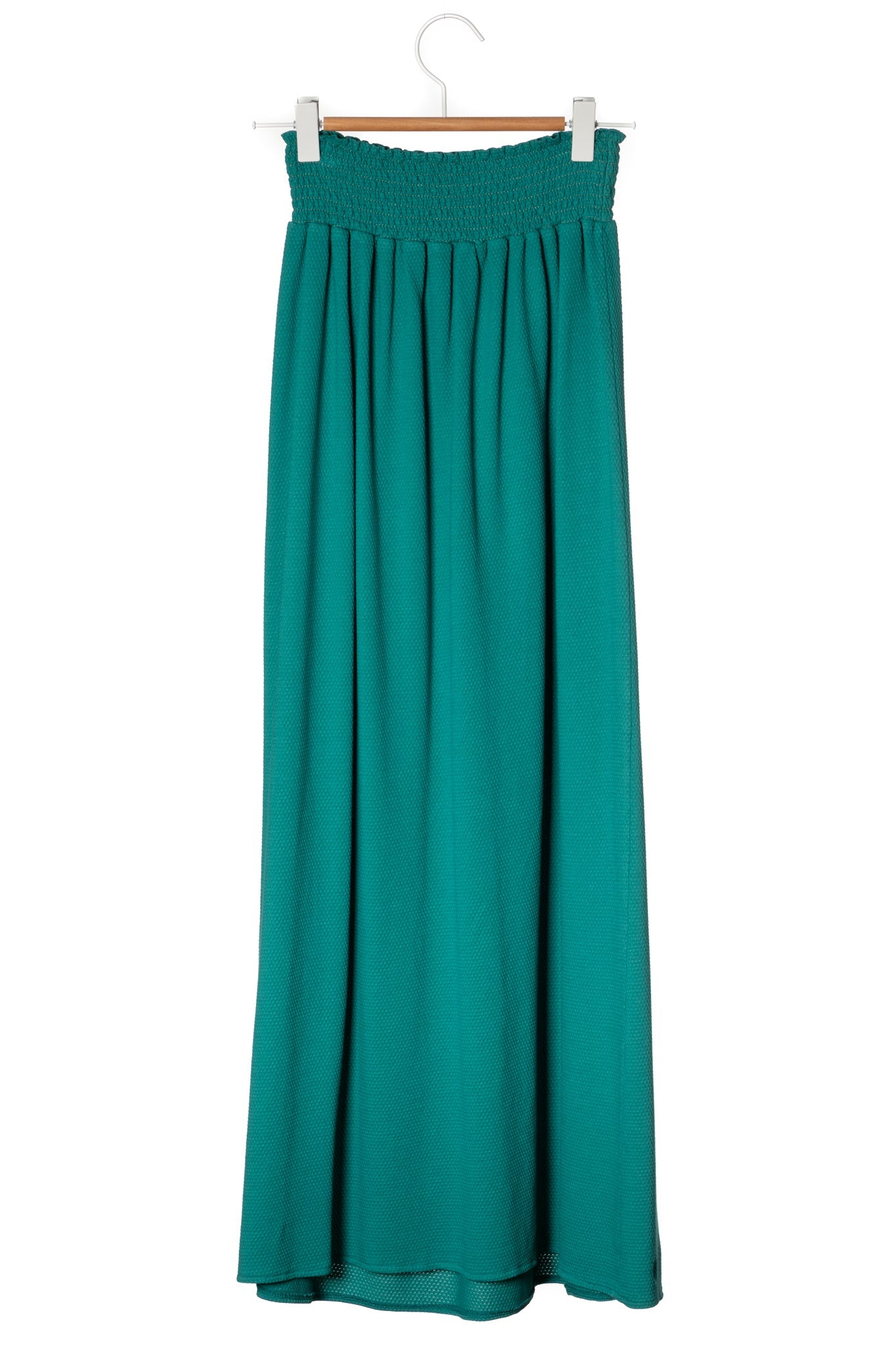 Jupe longue femme fluide smock à la taille jupon smocké jersey de coton bio GOTS éco-responsable robe bustier robe de plage vert émeraude, vert intense, vert lumineux, vert canard, vert bleu, vert vif, vert profond