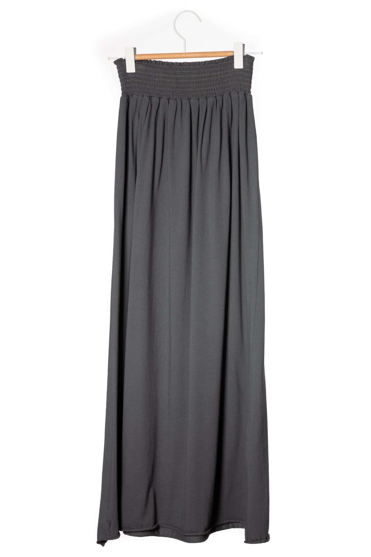 Jupe longue femme fluide smock à la taille jupon smocké jersey de coton bio GOTS éco-responsable robe bustier robe de plage anthracite, gris, gris foncé, gris graphite, charbon