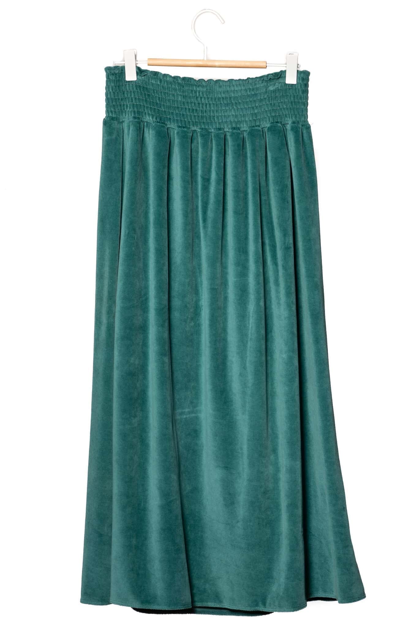 Suny minuit jupe longue velours 100% coton bio vert pin