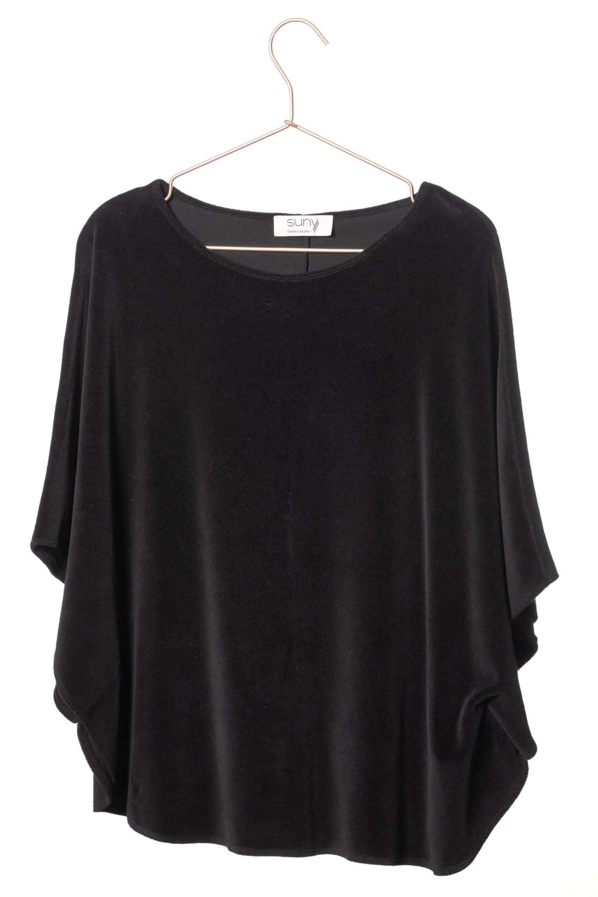 Pull cape manche chauve souris en velours bio certifié GOTS col rond évasé pour femme noir gris foncé, charbon, anthracite