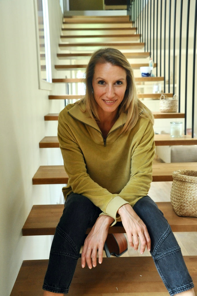 Suny pull camionneur col zippé montant femme velours lisse biologique GOTS bronze terre