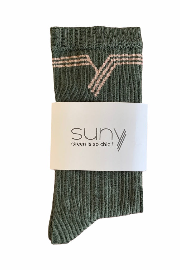 Chaussette française à côte en coton bio fabriquées en France de couleur vert mystère