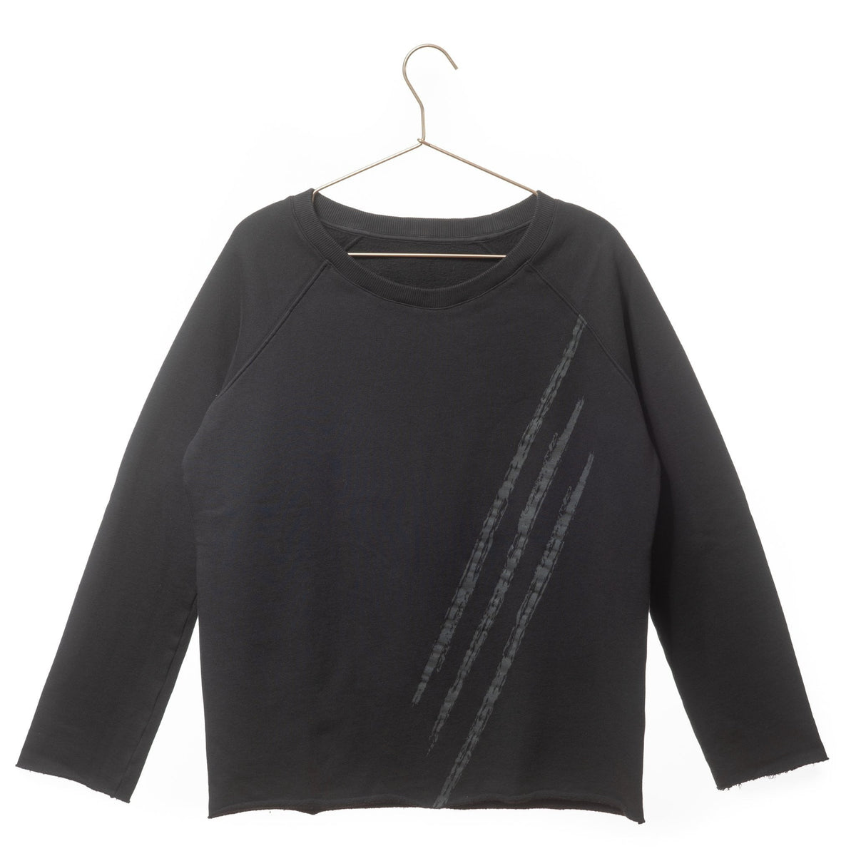 sweat femme col rond evase molleton bio forme droite noir print graphique easy suny