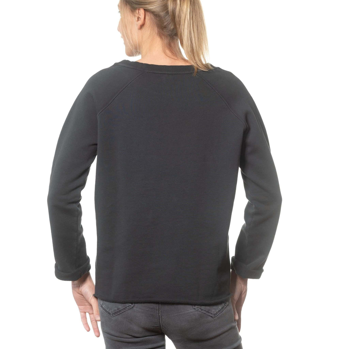 sweat femme col rond evase molleton bio forme droite noir print graphique easy suny