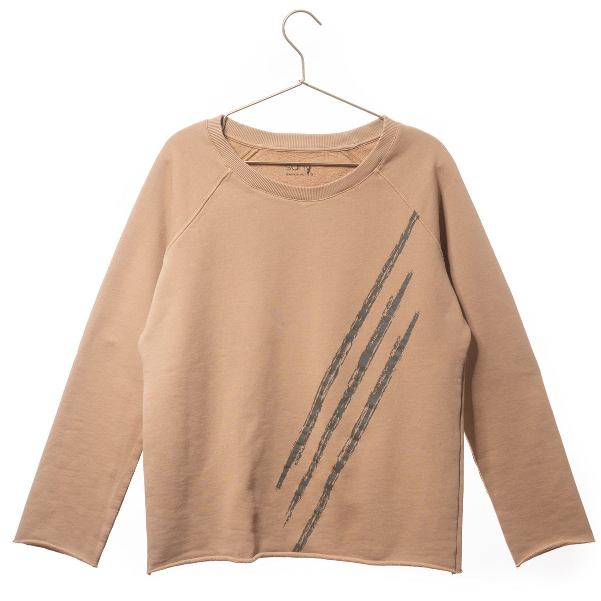 sweat femme col rond evase molleton bio forme droite beige print graphique easy suny