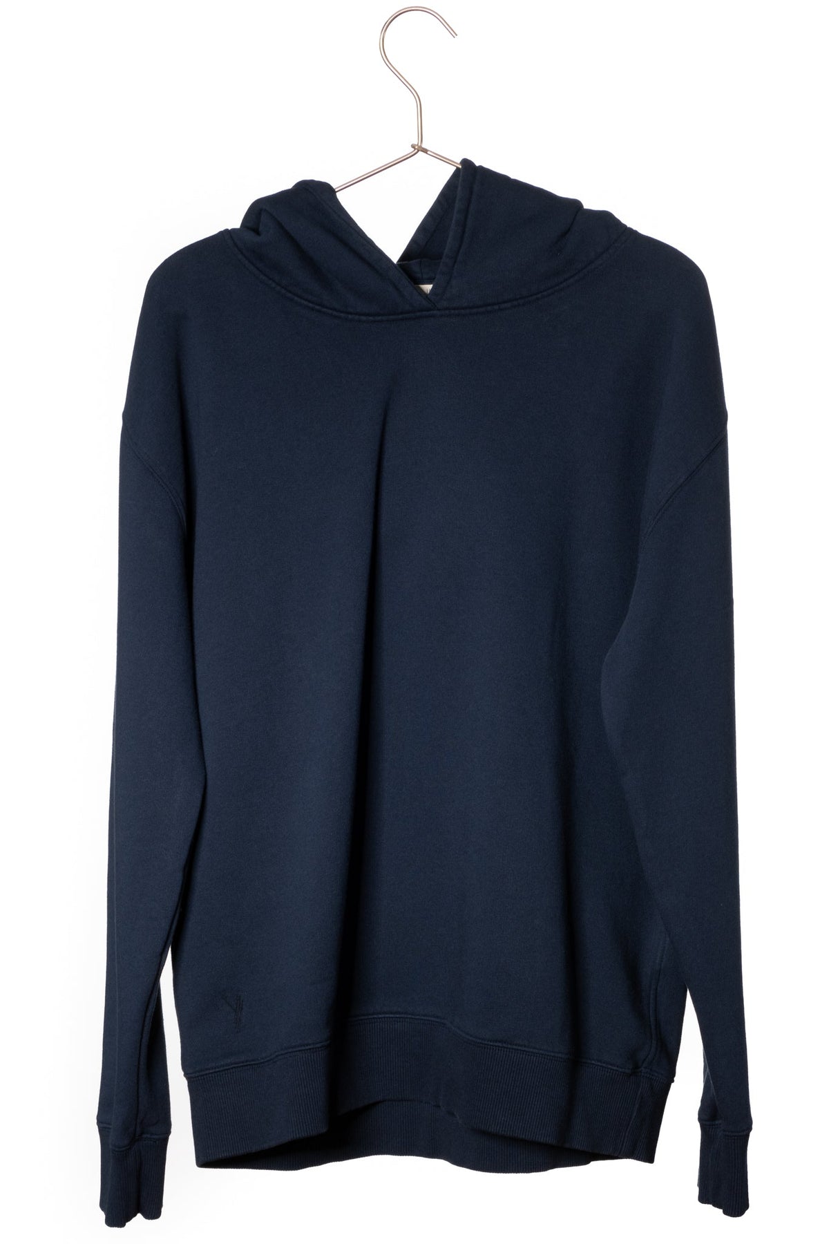 Sweat shirt basique homme coupe droite manche longue et bord-côte aux poignets et bas de corps capuche coton biologique certifié GOTS molleton bleu marine, bleu foncé 