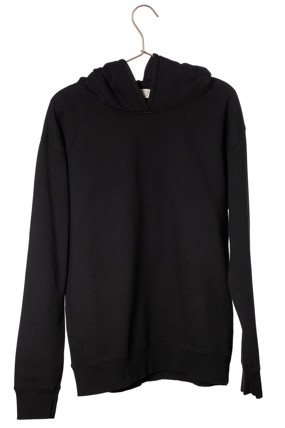 Sweat shirt basique homme coupe droite manche longue et bord-côte aux poignets et bas de corps capuche coton biologique certifié GOTS molleton noir charbon 