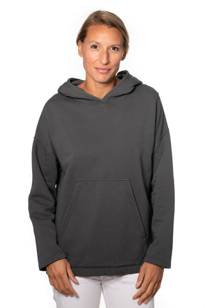 Sweat capuche femme coton bio certifié GOTS hoodie en molleton bio oversize vareuse anthracite, gris, gris foncé, gris graphite, charbon