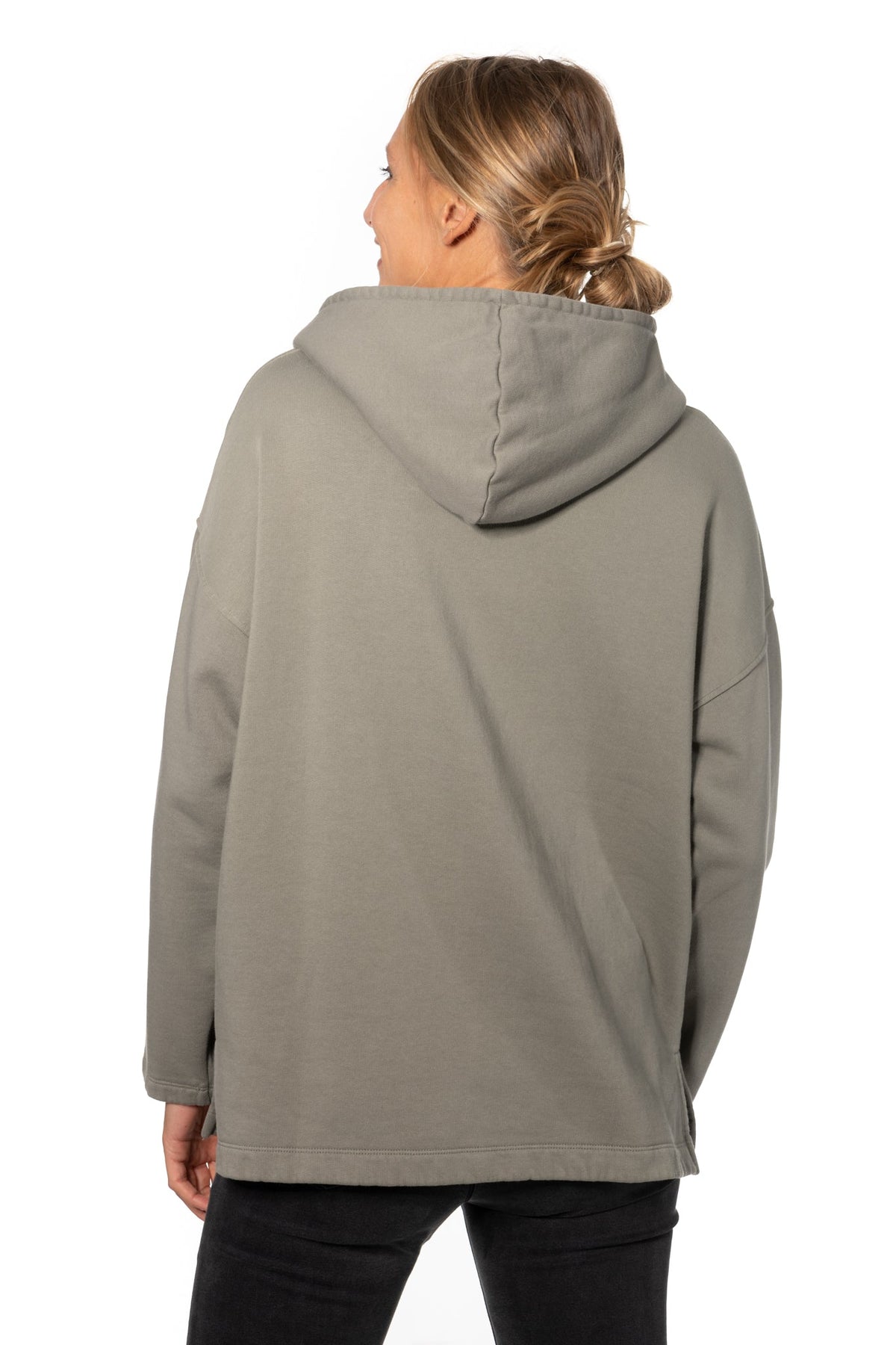 Sweat capuche femme coton bio certifié GOTS hoodie en molleton bio oversize vareuse gris kaki, gris, kaki, vert doux, gris vert 
