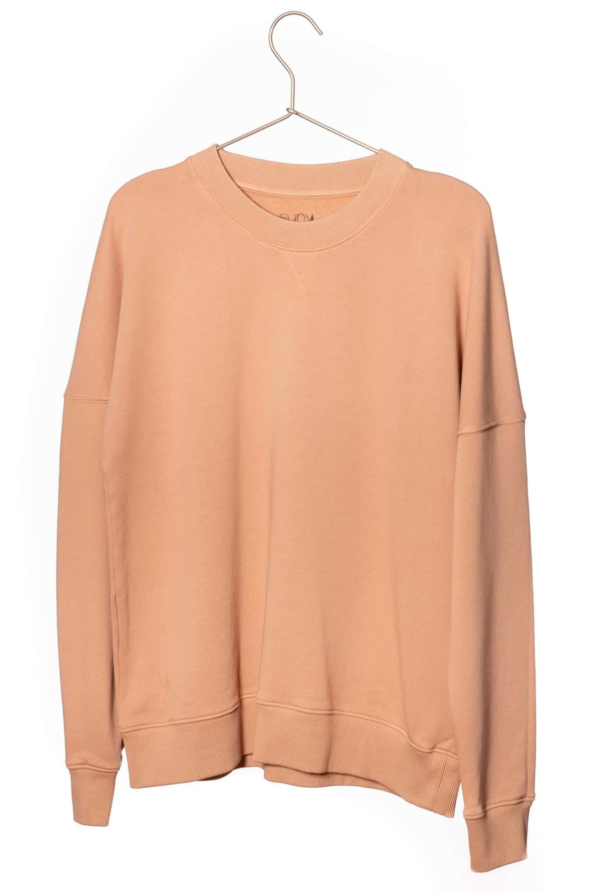 Sweat basique pour femme col rond manche longue manche tombante coton biologique certifié GOTS molleton rose des sables, rose doux, rose corail, rose brun, rose orange, vieux rose, rose ancien, rose beige, rose caramel