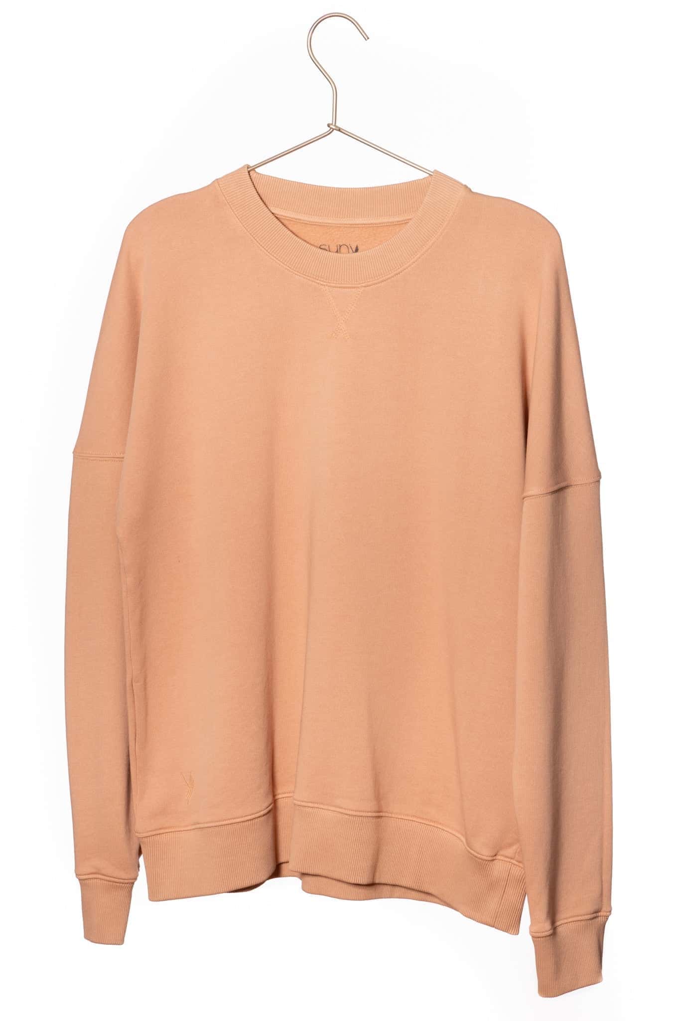 Sweat basique pour femme col rond manche longue manche tombante coton biologique certifié GOTS molleton rose des sables, rose doux, rose corail, rose brun, rose orange, vieux rose, rose ancien, rose beige, rose caramel