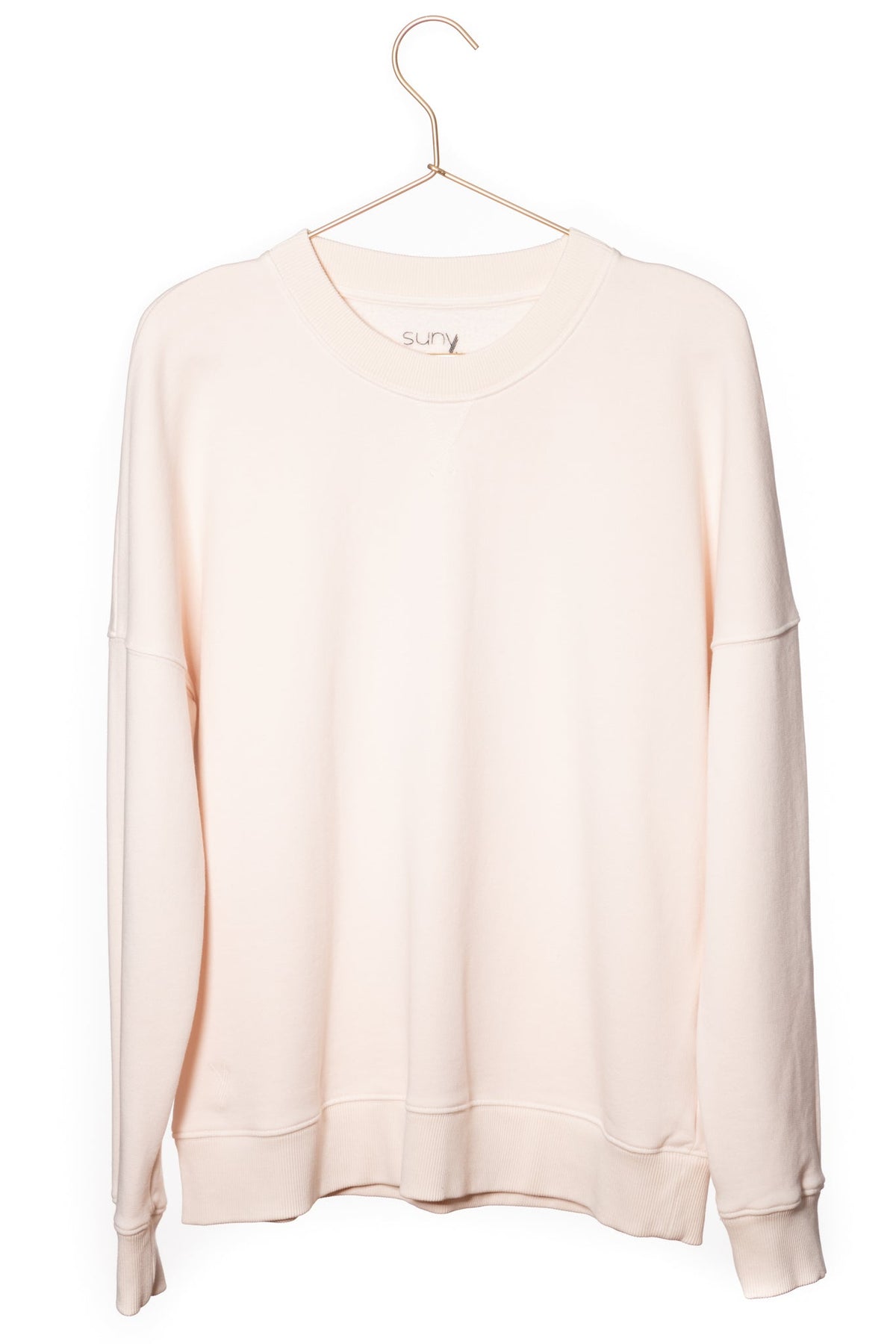 Sweat basique pour femme col rond manche longue manche tombante coton biologique certifié GOTS molleton rose poudre, rose pâle, blanc rosé, écru, rose clair