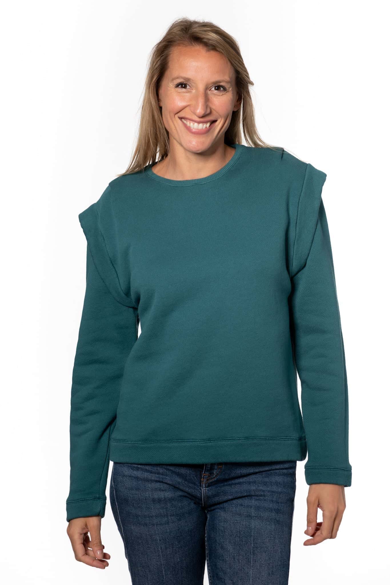 Britt sweat shirt teint en pièce écologique épaulette femme éthique vert pin