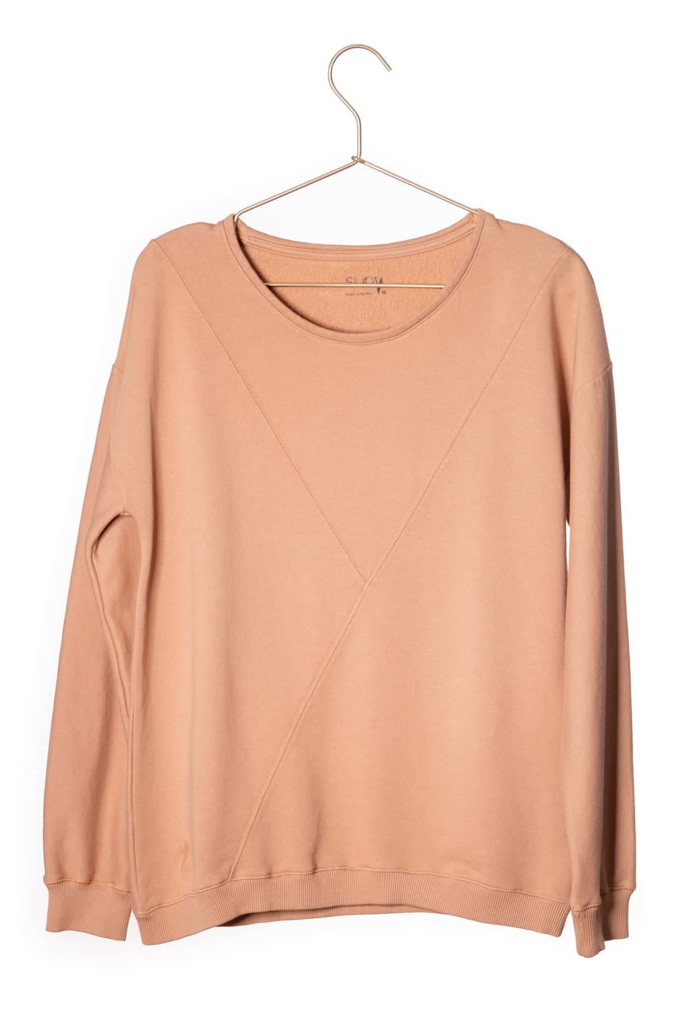 Pull sweat ajusté col rond pour femme en coton bio GOTS eco responsable marque suny vieux rose rose doux rose ancien rose pâle