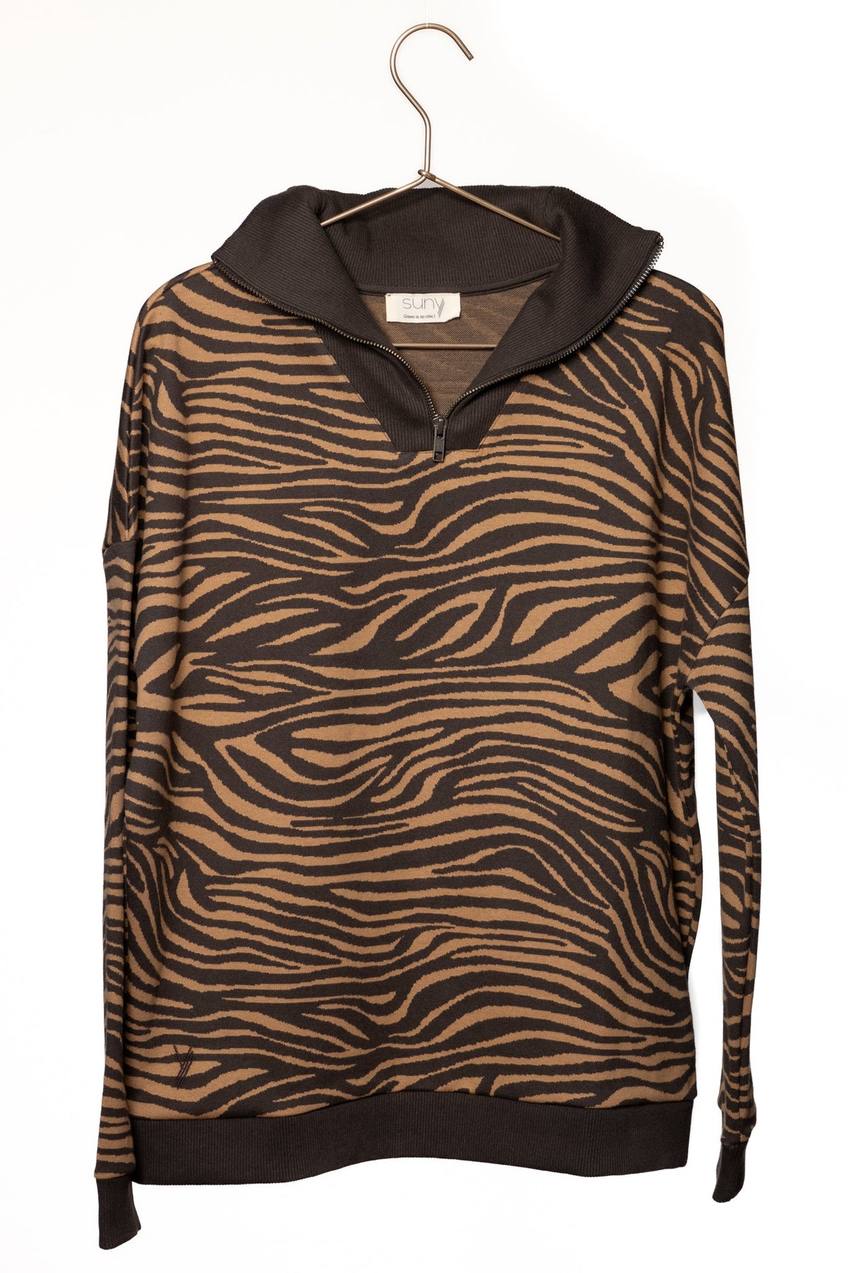 Suny pull camionneur femme rayure zèbre coton 100% biologique GOTS bronze terre