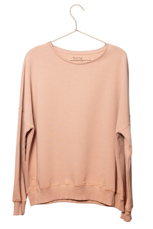 Sweat basique pour femme oversize col rond évasé manche longue manche tombante coton biologique certifié GOTS molleton vieux rose rose doux rose ancien rose pale