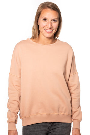 Sweat basique pour femme oversize col rond évasé manche longue manche tombante coton biologique certifié GOTS molleton vieux rose rose doux rose ancien rose pale