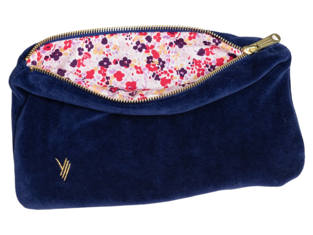 Petite Trousse DENISE fourre tout en VELOURS BIO bleue