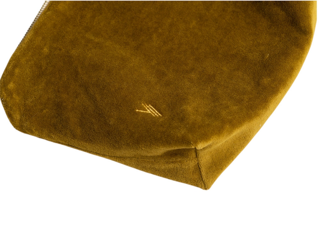 trousse de toilette en velours lisse et bio moutarde