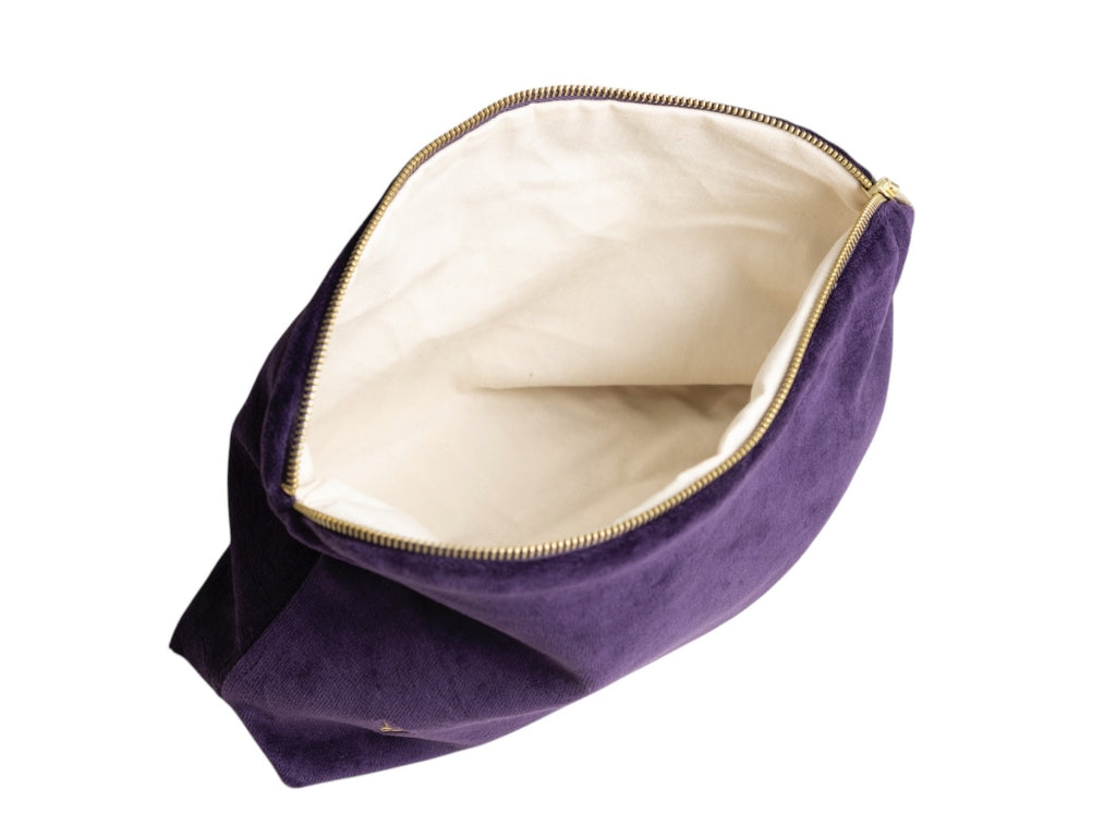 trousse de toilette en velours lisse et bio violette
