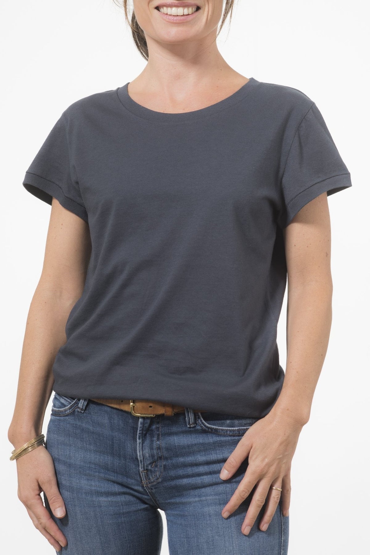 T shirt unisexe col rond manche courte coton bio souple forme droite noir uni suny