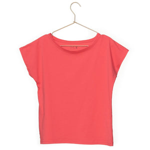 T shirt coton bio eco responsable femme col rond evase manche courte forme ajustée rouge uni suny