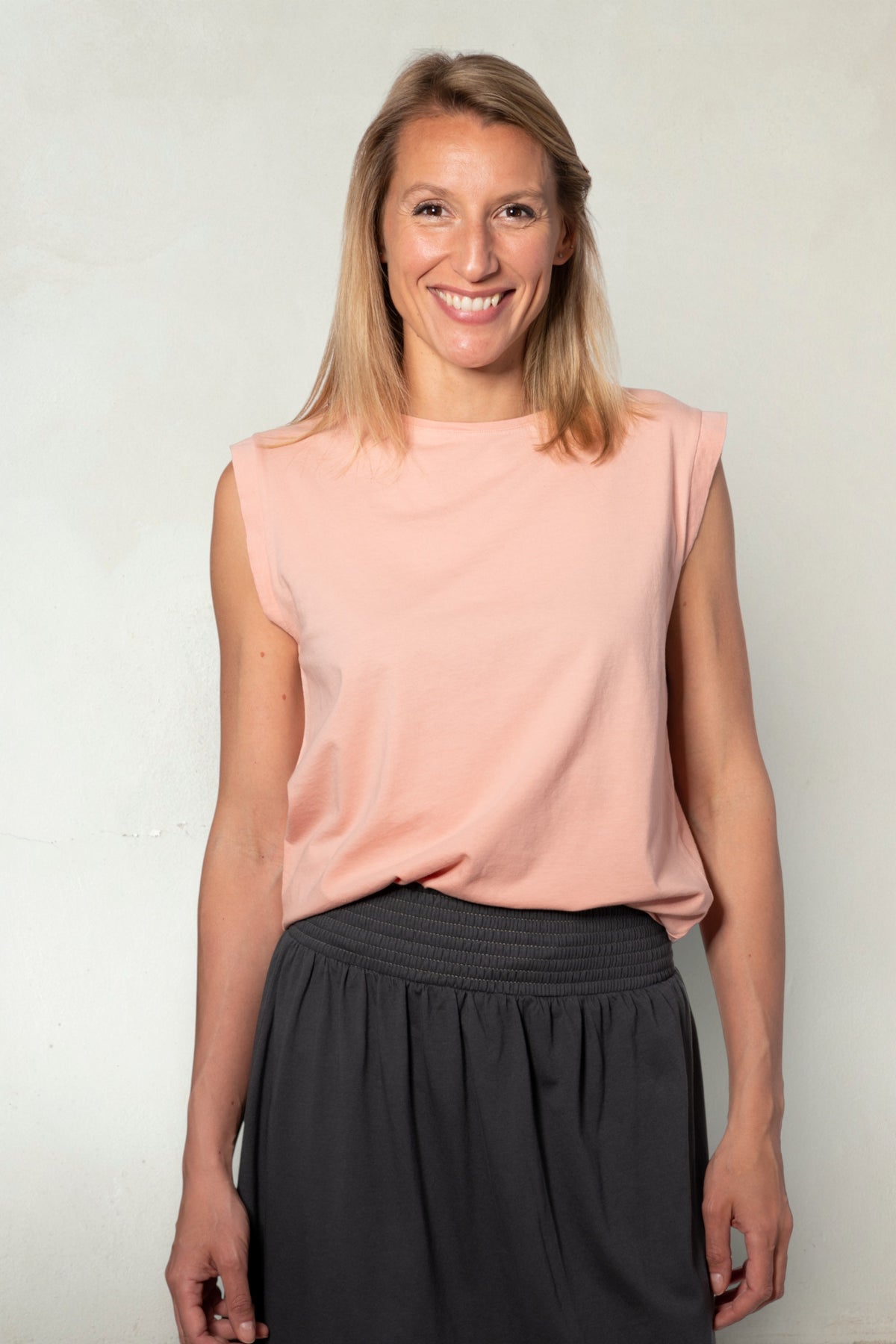 Tee shirt femme sans manche débardeur manche courte rock en coton jersey bio GOTS coupe droite, coupe ajustée, col rond rose confettis, rose, rose vif, rose Pepsi, rose corail, rose pétillant, rose bonbon, rose fuchsia