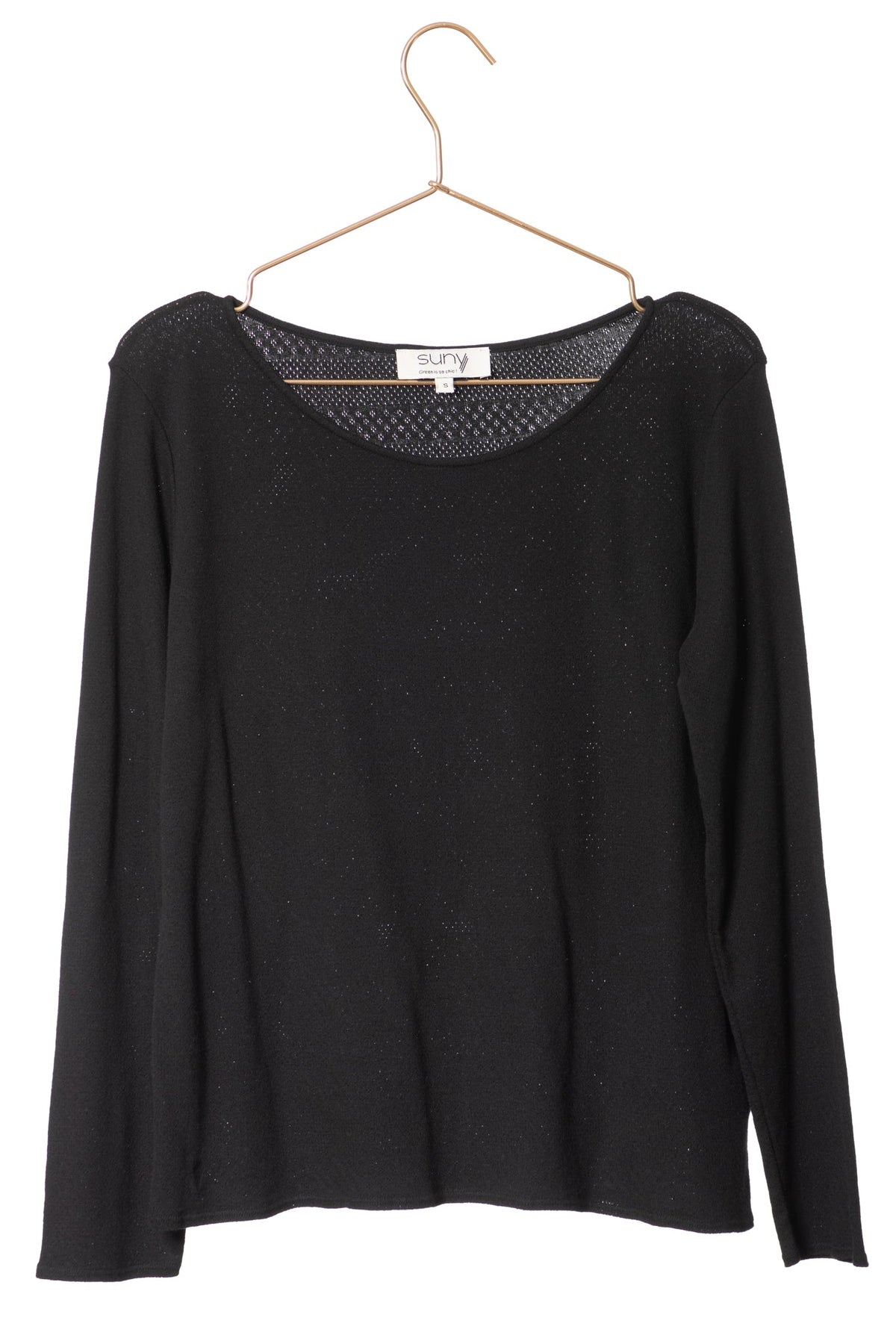 Tee shirt coton bio certifié GOTS col rond évasé manche longue pour femme matière ajourée noir gris foncé, charbon, anthracite,