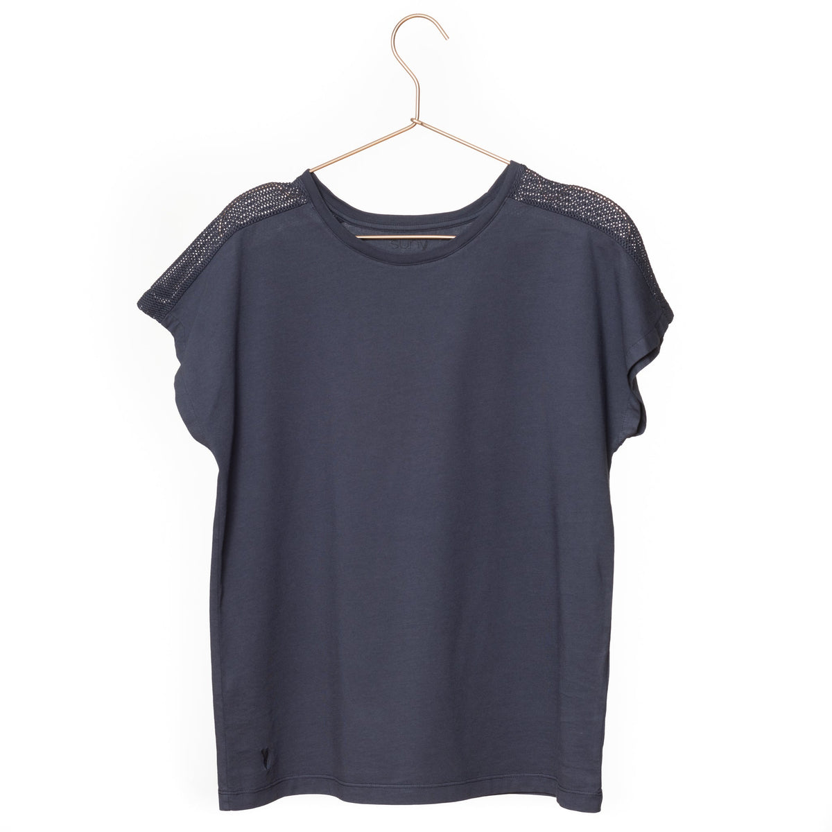 T shirt coton bio eco responsable femme col rond manche courte coupe droite meche bleu suny