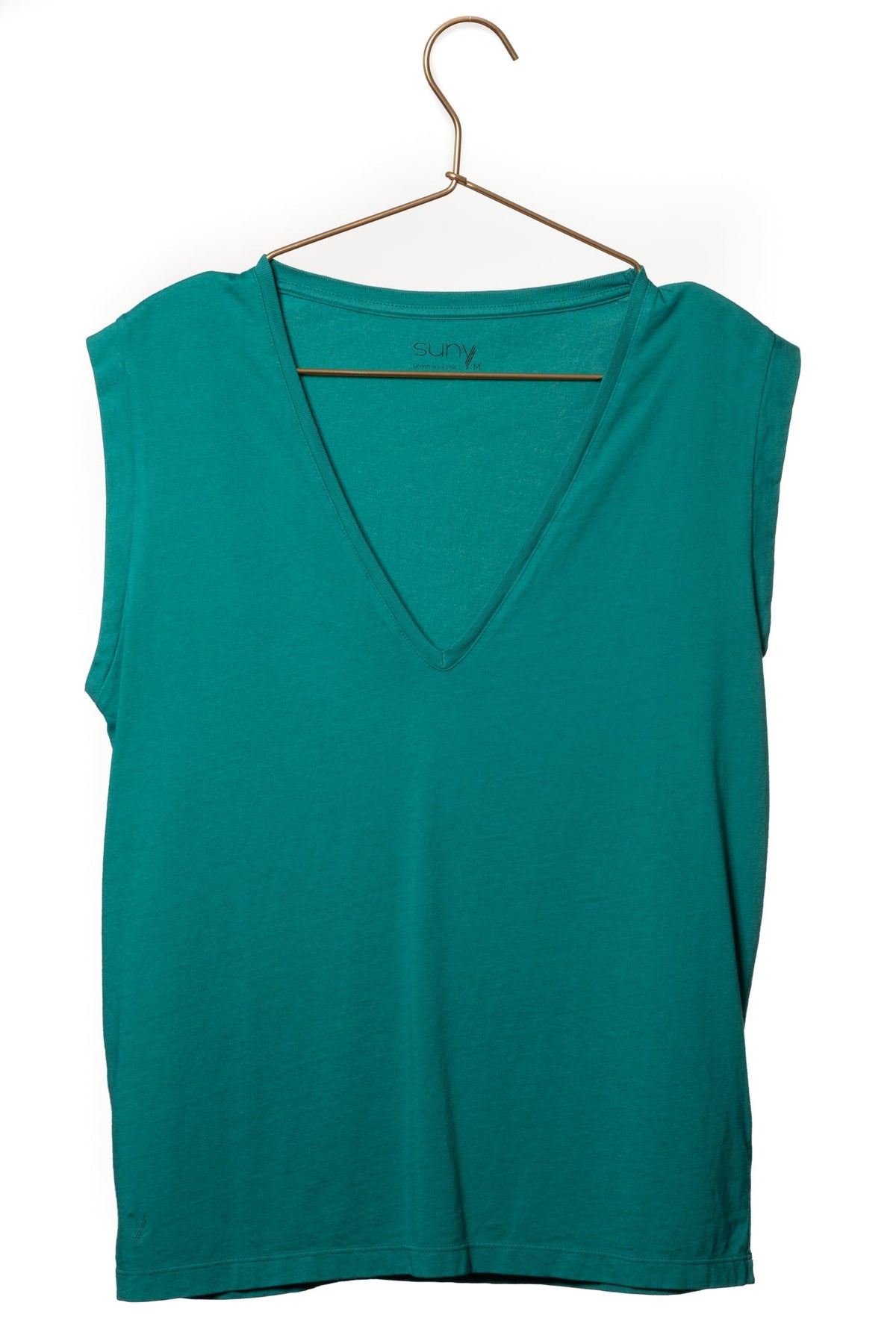 Tee shirt femme sans manche débardeur manche courte rock en coton jersey bio GOTS coupe droite, coupe ajustée, col V vert émeraude, vert intense, vert lumineux, vert canard, vert bleu, vert vif, vert profond 