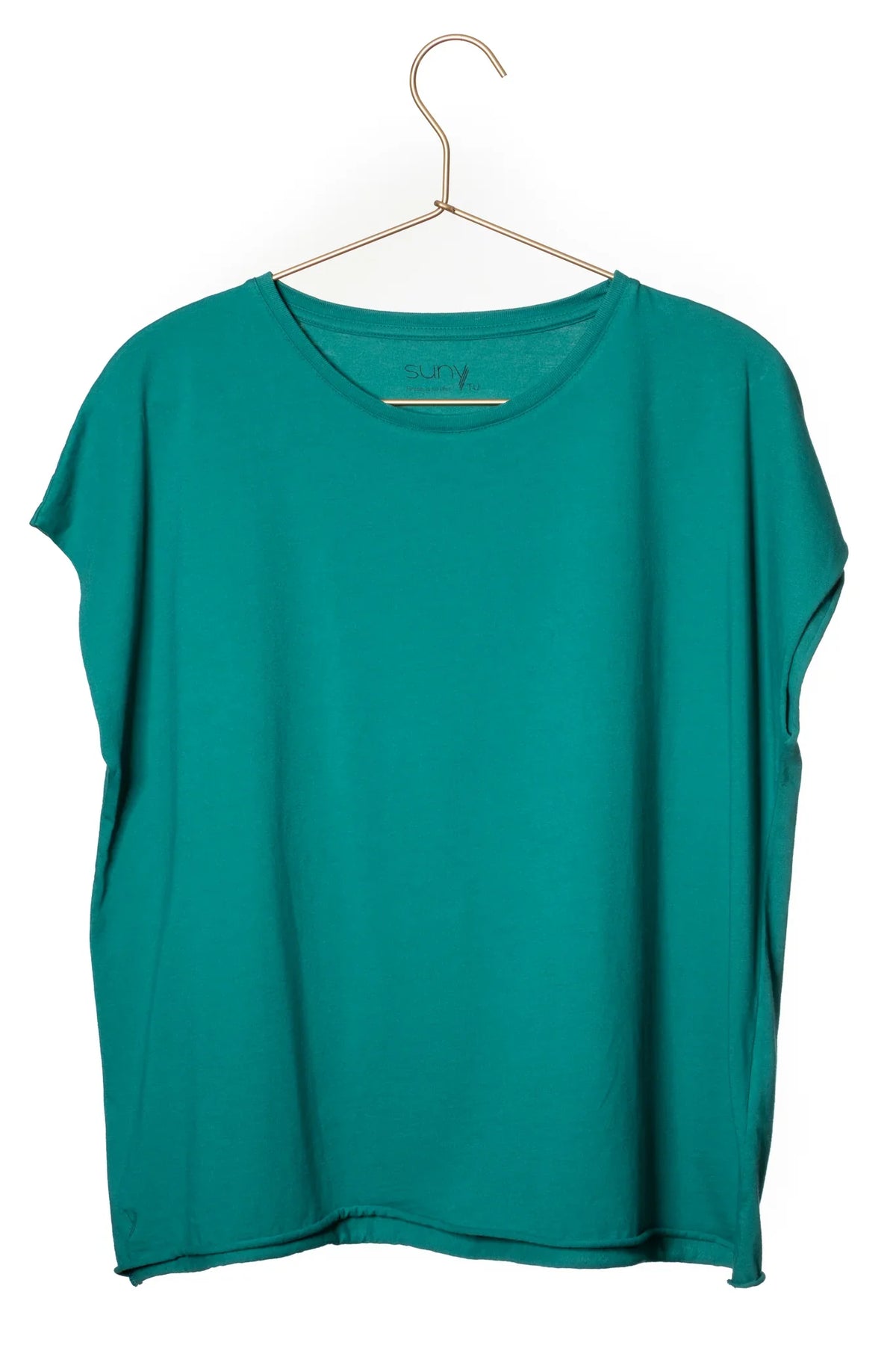 Tee shirt femme manche courte rock court et ample en coton bio GOTS éco responsable sans couture oversize col rond couleur vert émeraude, vert intense, vert lumineux, vert canard, vert bleu, vert vif, vert profond