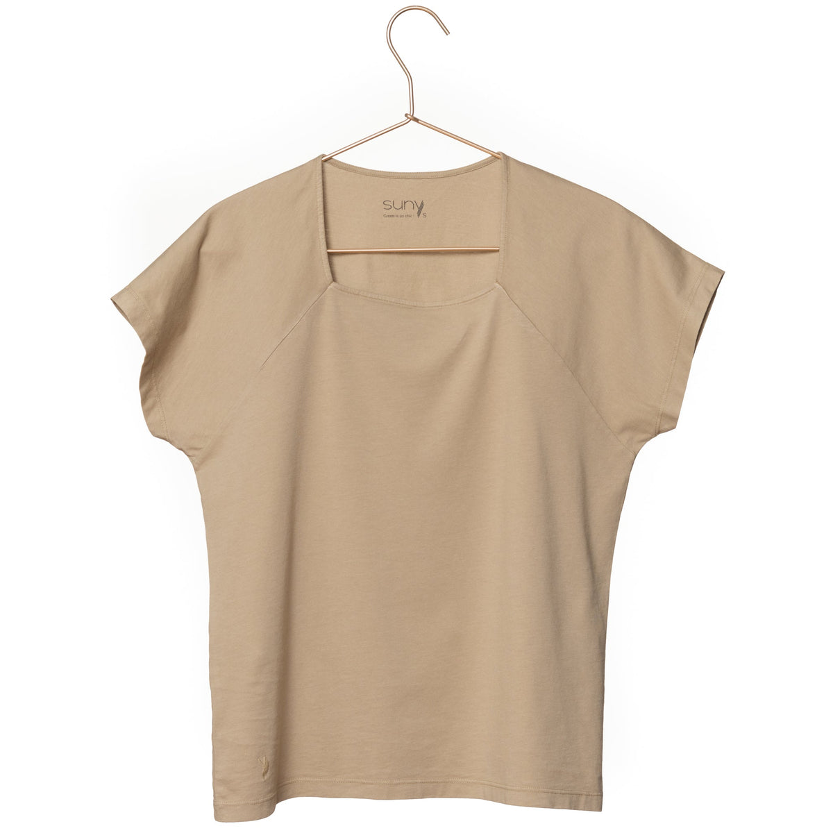 T shirt coton bio eco responsable femme col carré manche courte forme ajustee suny et GOTS