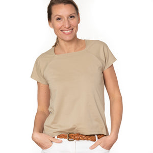 T shirt coton bio eco responsable femme col carré manche courte forme ajustee suny et GOTS