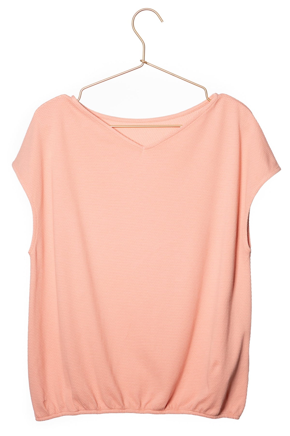 Tee shirt femme manche courte forme droite blousant et resserré en bas de corps en coton bio GOTS matière plumetis col V  rose confettis, rose, rose vif, rose Pepsi, rose corail, rose pétillant, rose bonbon, rose fuchsia