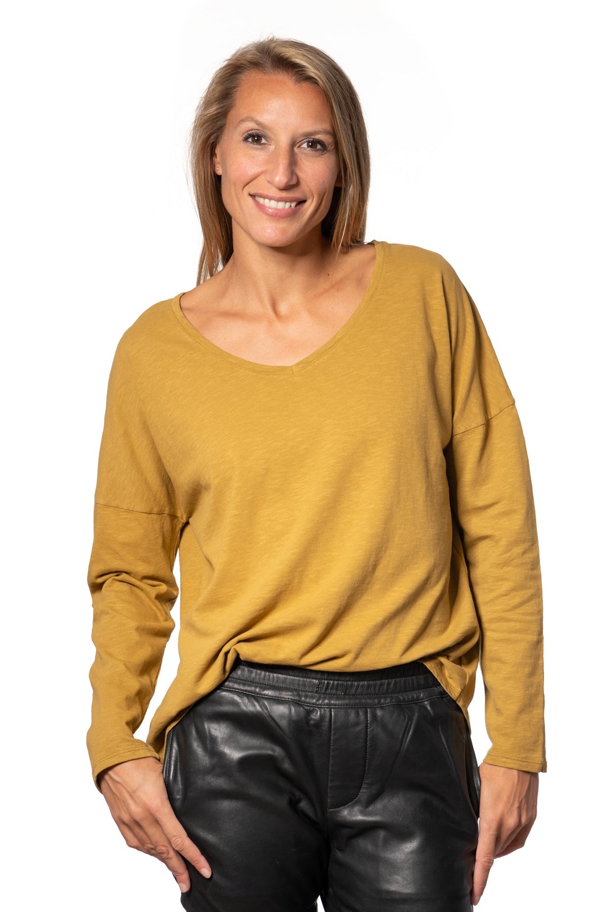 Extra suny V doux tee shirt femme manche longue col v coton 100% biologique gris chaton