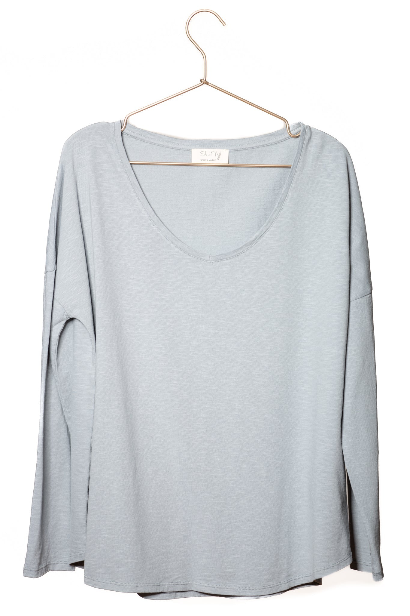 Extra suny V doux tee shirt femme manche longue col v coton 100% biologique gris chaton