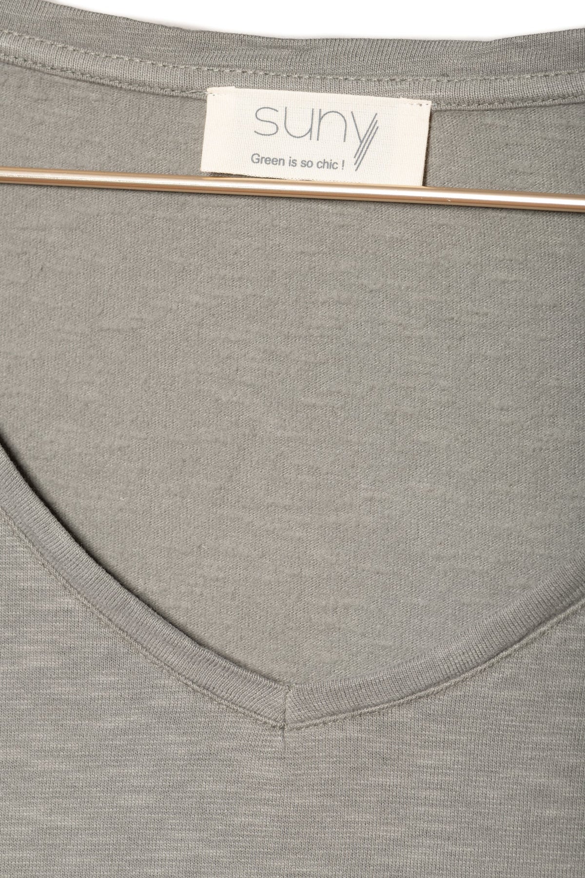 tee shirt 100% biologique  manche longue femme col v coton gris kaki Extra suny V doux