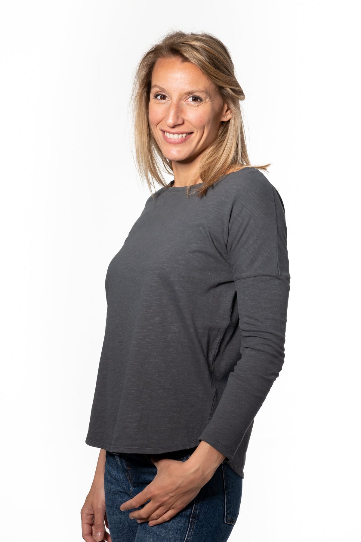 Extra suny doux tee shirt col rond femme écoresponsable label GOTS anthracite