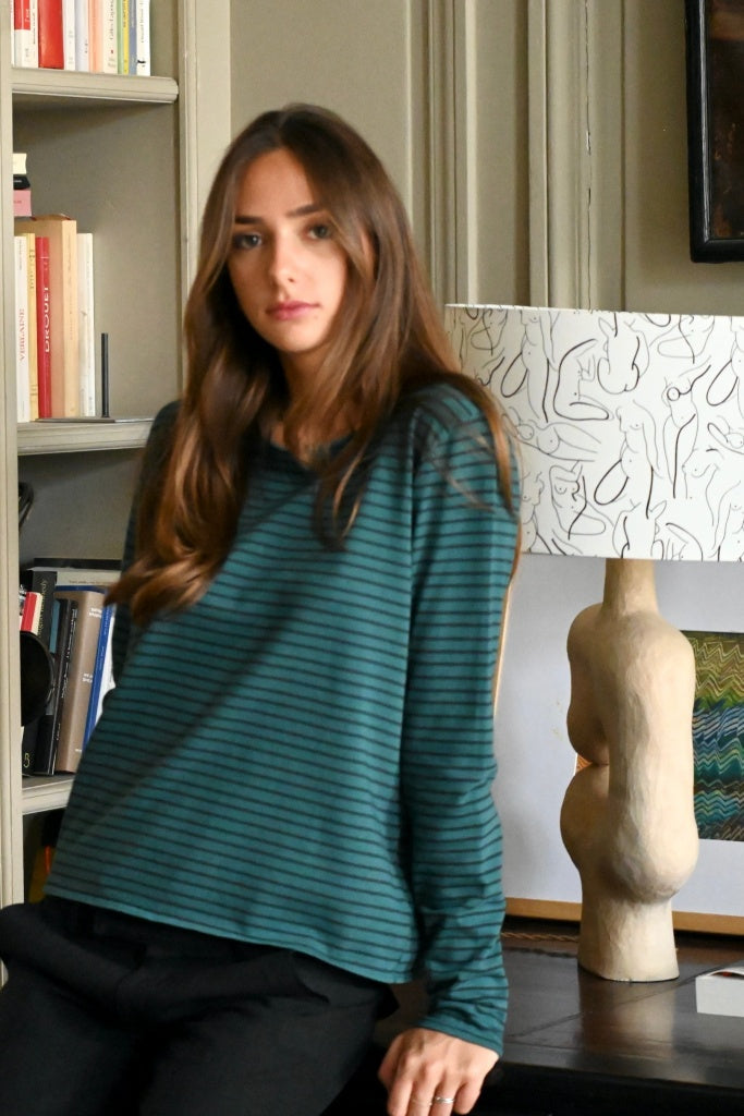 Navy suny marinière femme coton bio certifié GOTS vert pin