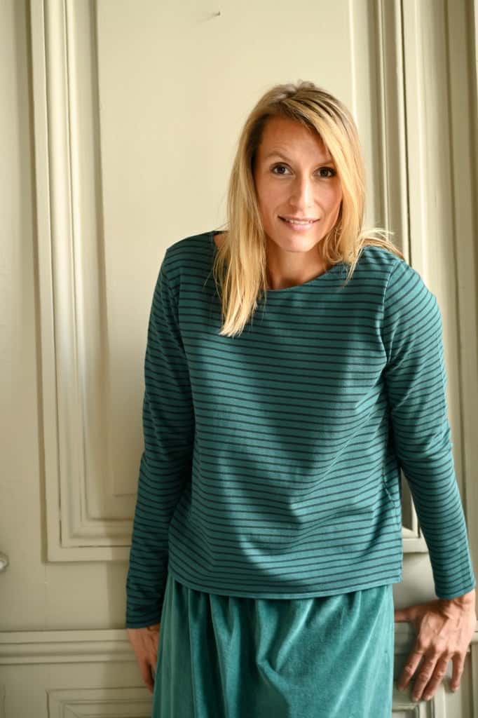 Navy suny marinière femme coton bio certifié GOTS vert pin