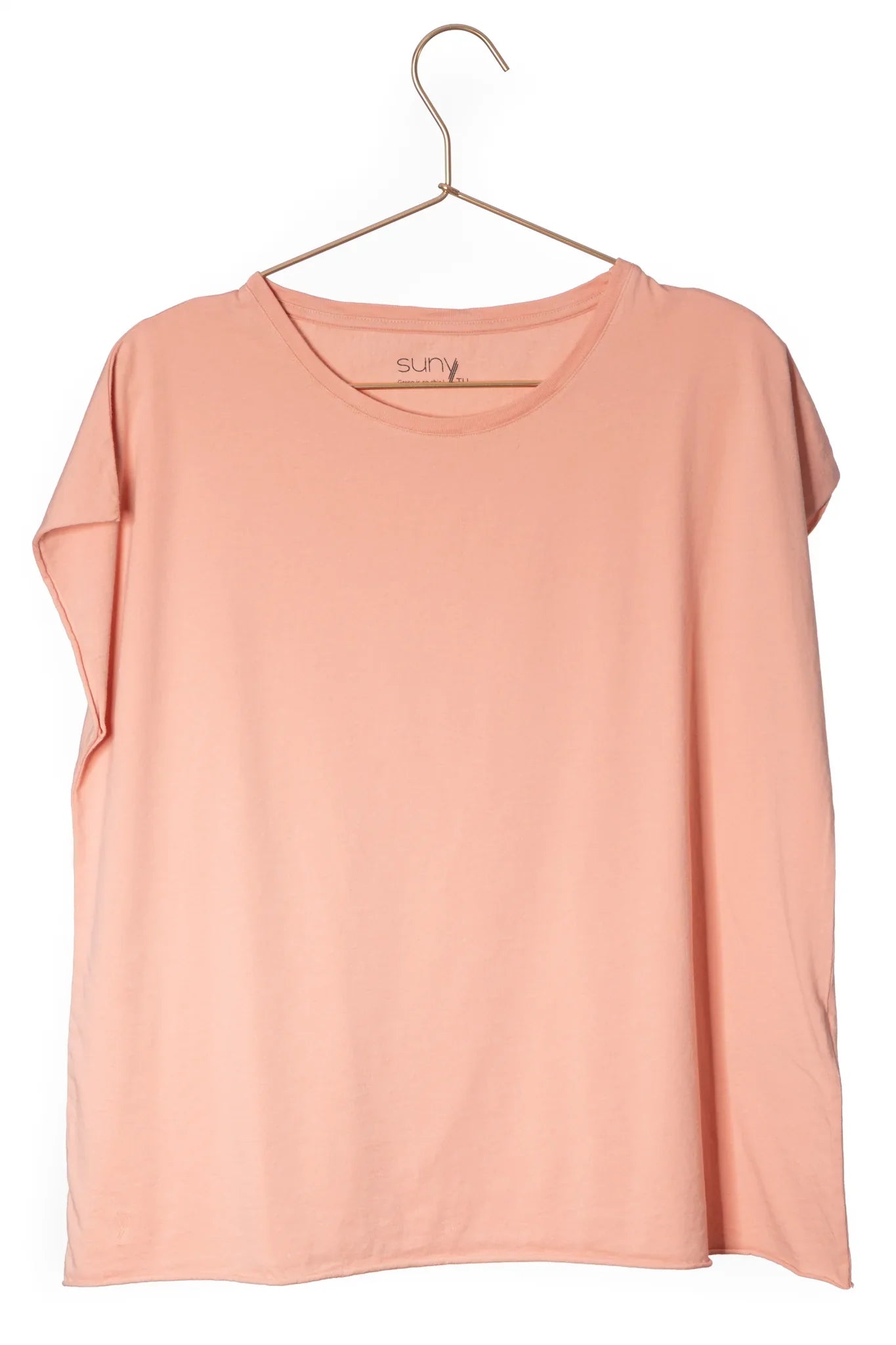 Tee shirt femme oversize col rond encolure ronde manche courte coupé bord franc pour un look rock en coton jersey bio vieux rose rose rose doux rose ancien rose pétillant GOTS et eco responsable