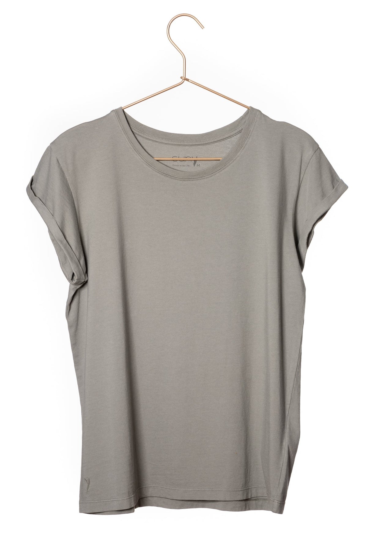 Tee shirt femme à manche courte retournée coupe droite en coton bio certifié GOTS col rond gris kaki, gris, kaki, vert doux, gris vert 