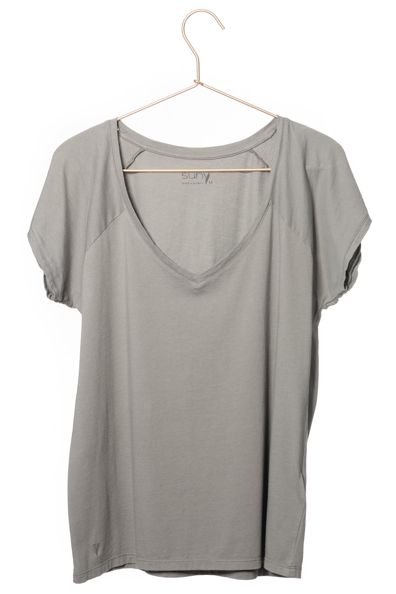 Tee shirt femme manche raglante courte, en coton bio GOTS éco responsable col V gris kaki, gris, kaki, vert doux, gris vert 
