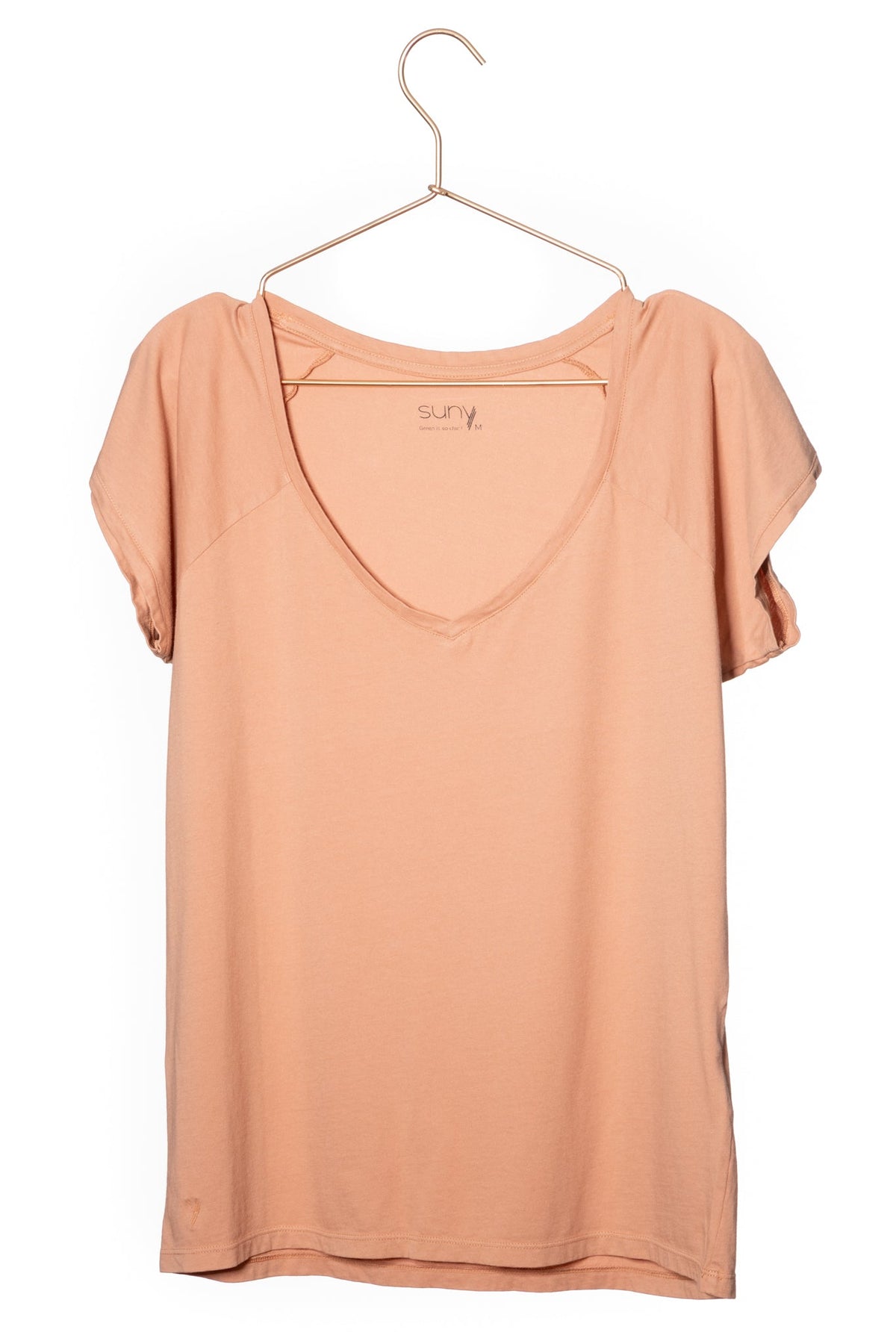 Tee shirt femme manche raglante courte, en coton bio GOTS éco responsable col V rose des sables, rose doux, rose corail, rose brun, rose orange, vieux rose, rose ancien, rose beige, rose caramel