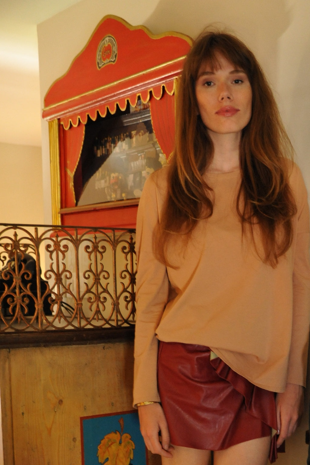 Tee shirt pour femme en coton bio GOTS eco responsable à manche longue, oversize, col rond évasé Extra suny vieux rose rose rose doux rose ancien rose pâle