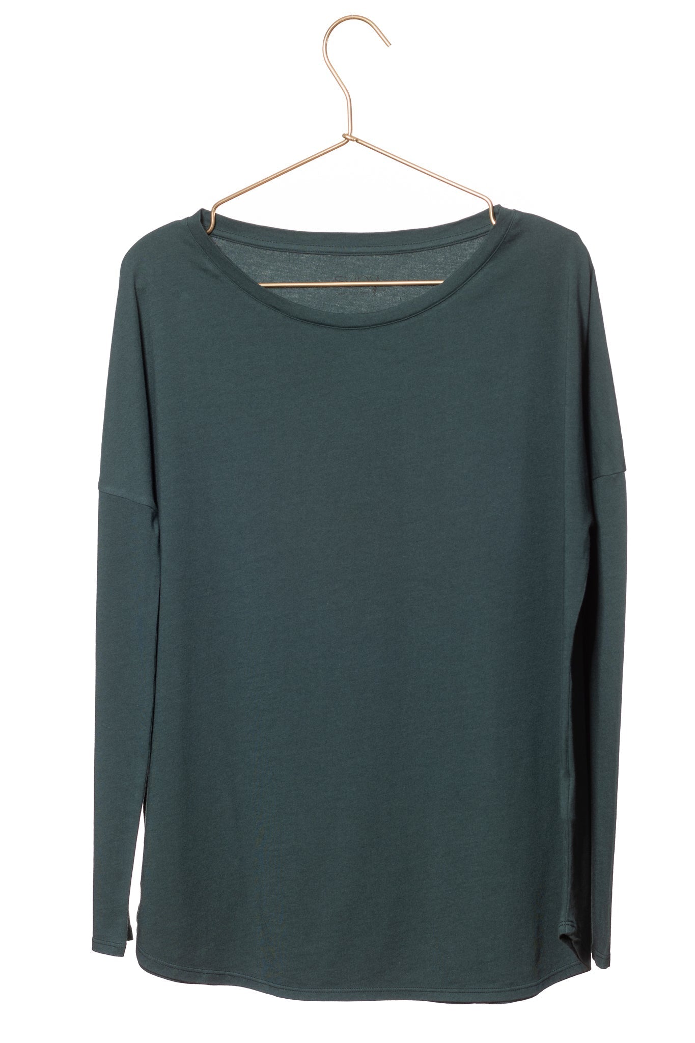 Tee shirt pour femme en coton bio GOTS eco responsable à manche longue, oversize, col rond évasé Extra suny vert foncé