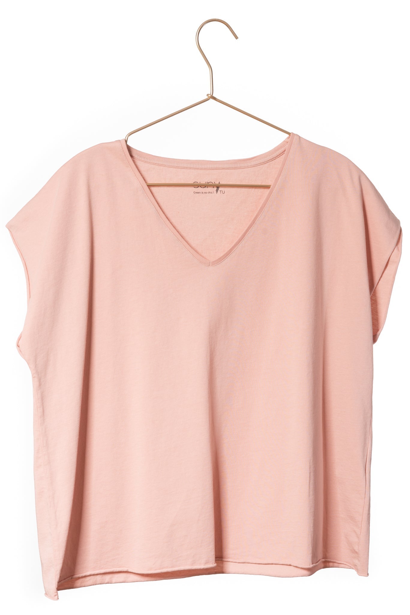 Tee shirt femme manche courte rock court et ample en coton bio GOTS éco responsable sans couture oversize col v rose des sables, rose doux, rose corail, rose brun, rose orange, vieux rose, rose ancien, rose beige, rose caramel