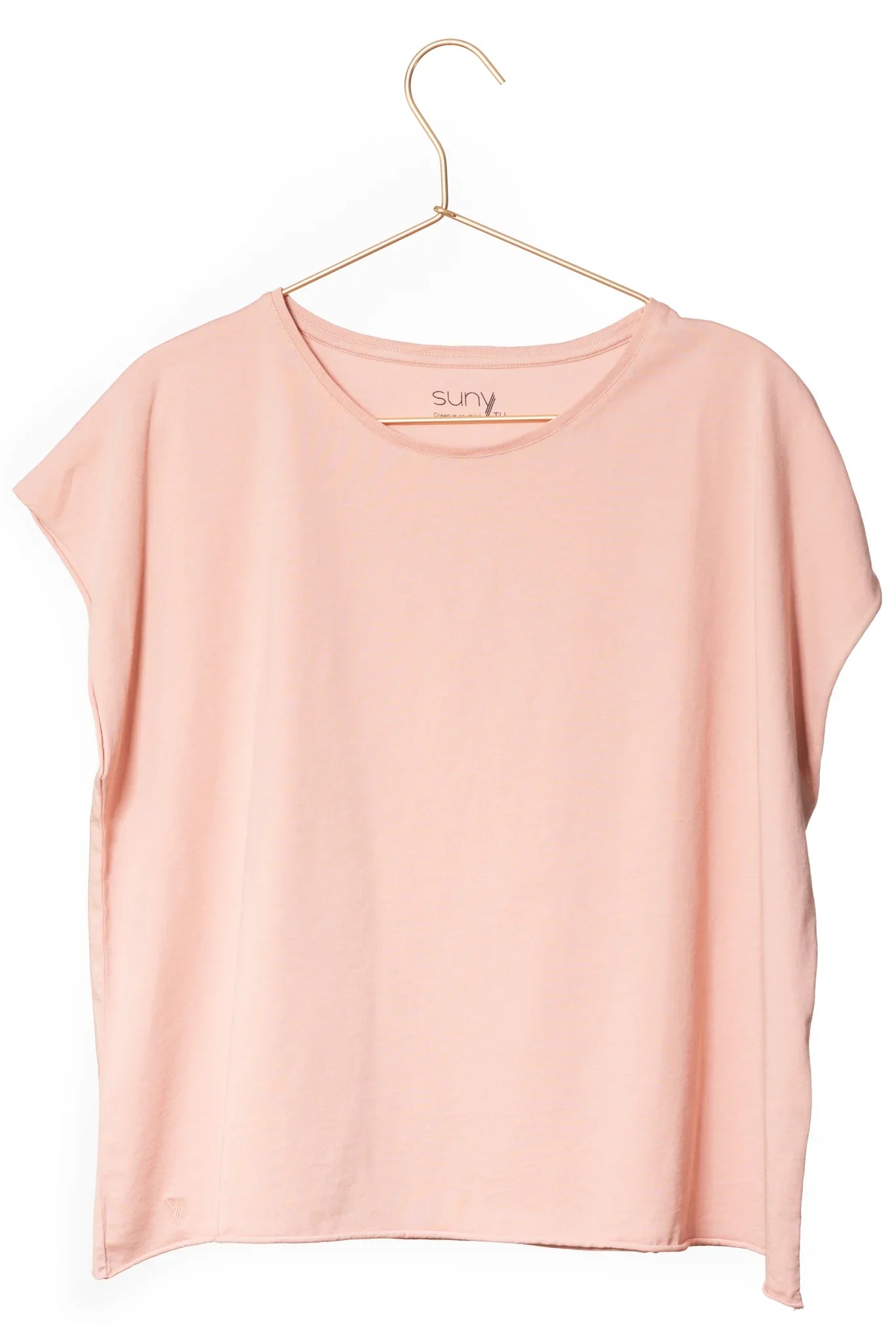 Tee shirt femme oversize col rond encolure ronde manche courte coupé bord franc pour un look rock en coton jersey bio vieux rose rose rose doux rose ancien rose pâle GOTS et eco responsable